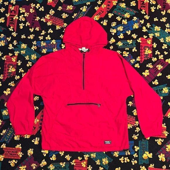 Mens VTG’ 90s L.L. BEAN Red Anorak Windbreaker Jacket / Size Medium - Picture 1 of 6